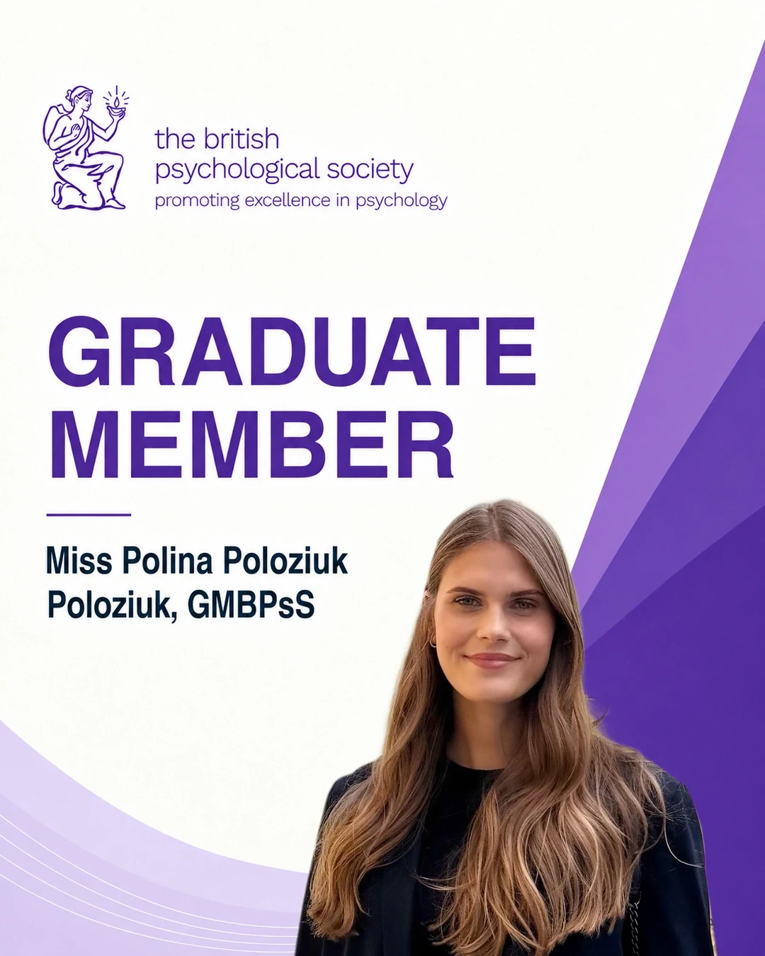 Tarjeta de Polina Poloziuk: British Psychological Society, Graduate Member · GMBPsS